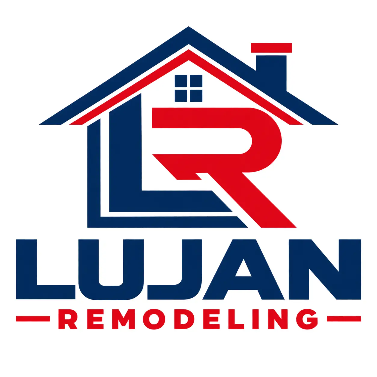 Logo for Lujan Remodeling featuring a stylized house outline with LR inside. LUJAN is in bold blue text below, and REMODELING is in red text underneath.